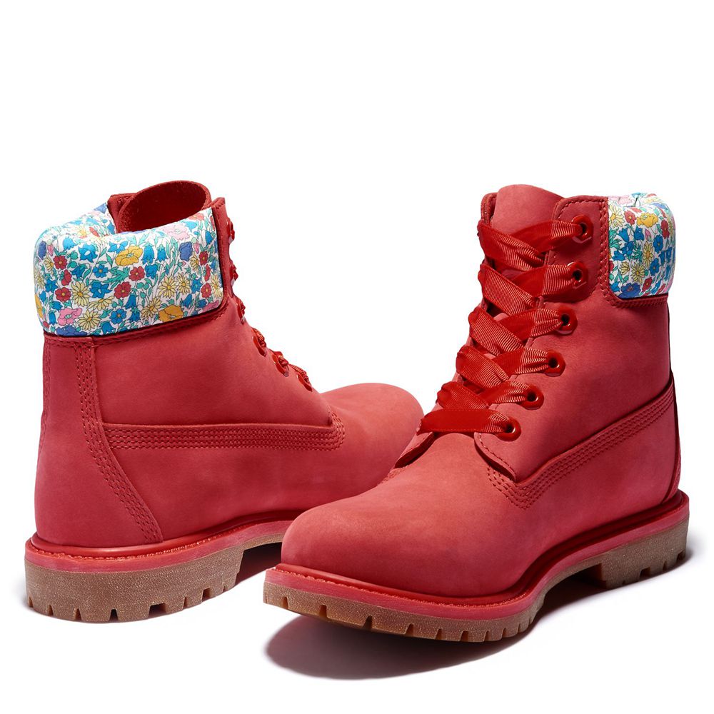 Timberland Womens 6-Inch Boots Premium Waterproof made with Liberty Fabric - Red - India WV9205187